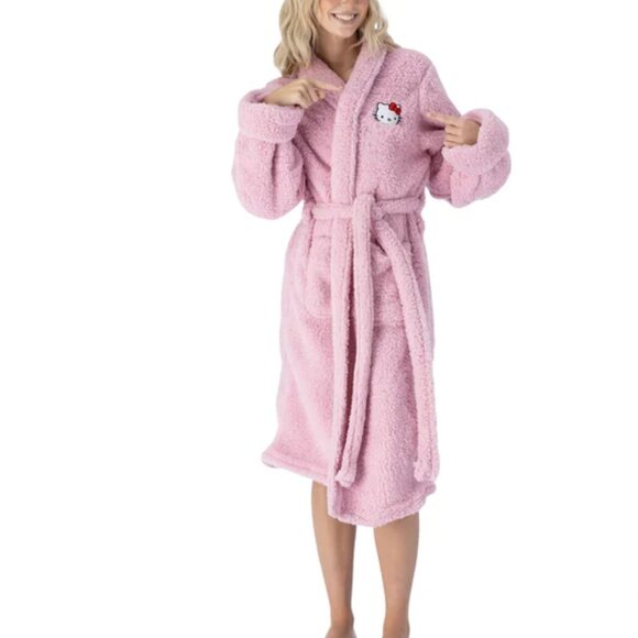 NWT, Sanrio Hello Kitty Sherpa Fleece Robe, Pink, One Size Fits Most - Picture 2 of 4